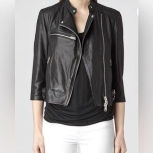 AllSaints Women's Black Leather Motorcycle Jacket - Size 6